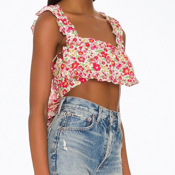 For Love and Lemons Audon Red, Pink & Yellow 
Floral Cropped top NWT XS - Picture 3 of 13